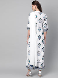 Libas Women White & Navy Blue Floral Printed Kurta with Palazzos & Dupatta