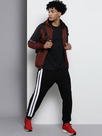 The Indian Garage Co Men Maroon & Black Colourblocked Hooded Sweatshirt