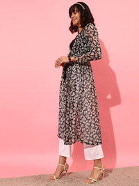 STREET 9 Women Printed Longline Tie-Up Shrug