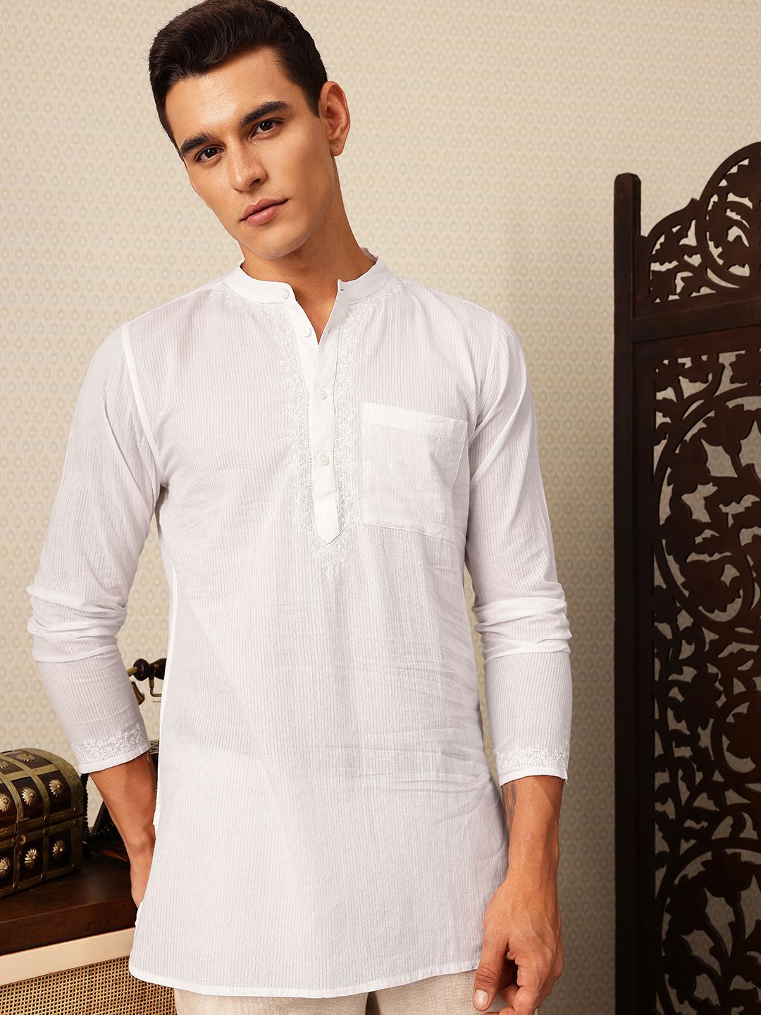 House of Pataudi Striped Pure Cotton Jashn Kurta