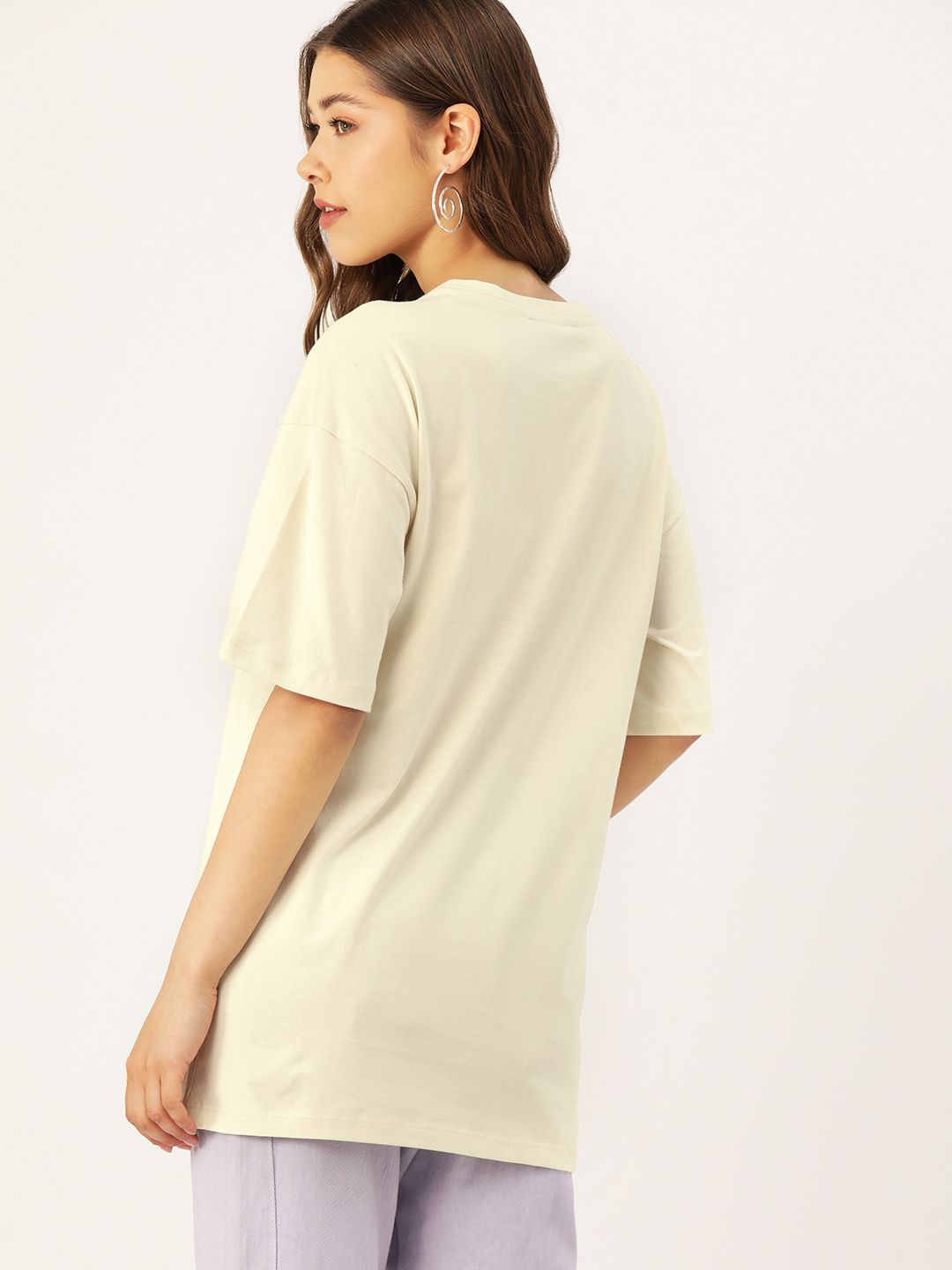 DressBerry Pure Cotton Printed Drop-Shoulder Sleeves Longline T-shirt