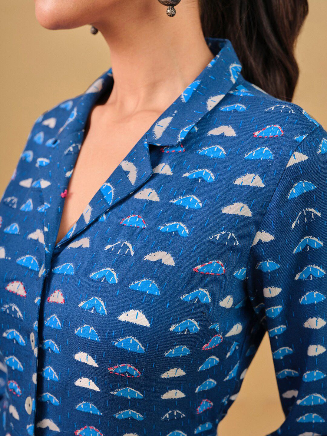 Global Desi Lapel Collar Printed Basic Jumpsuit