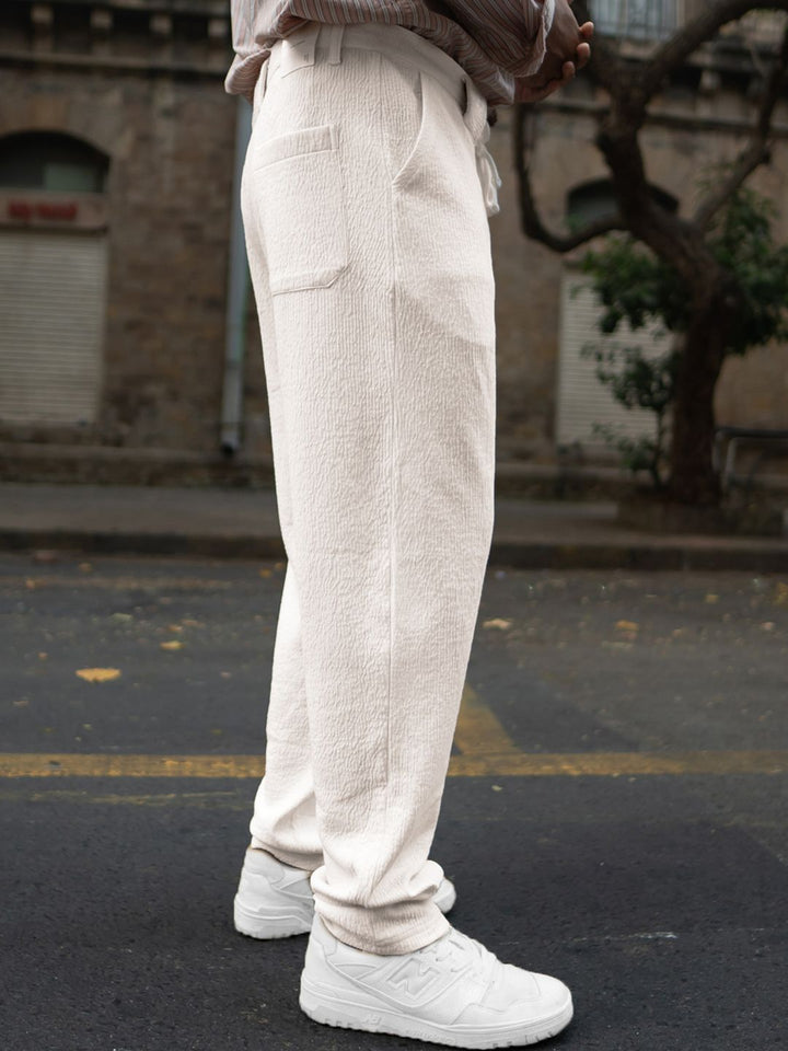 Powerlook Men Cream Structured Track Pant