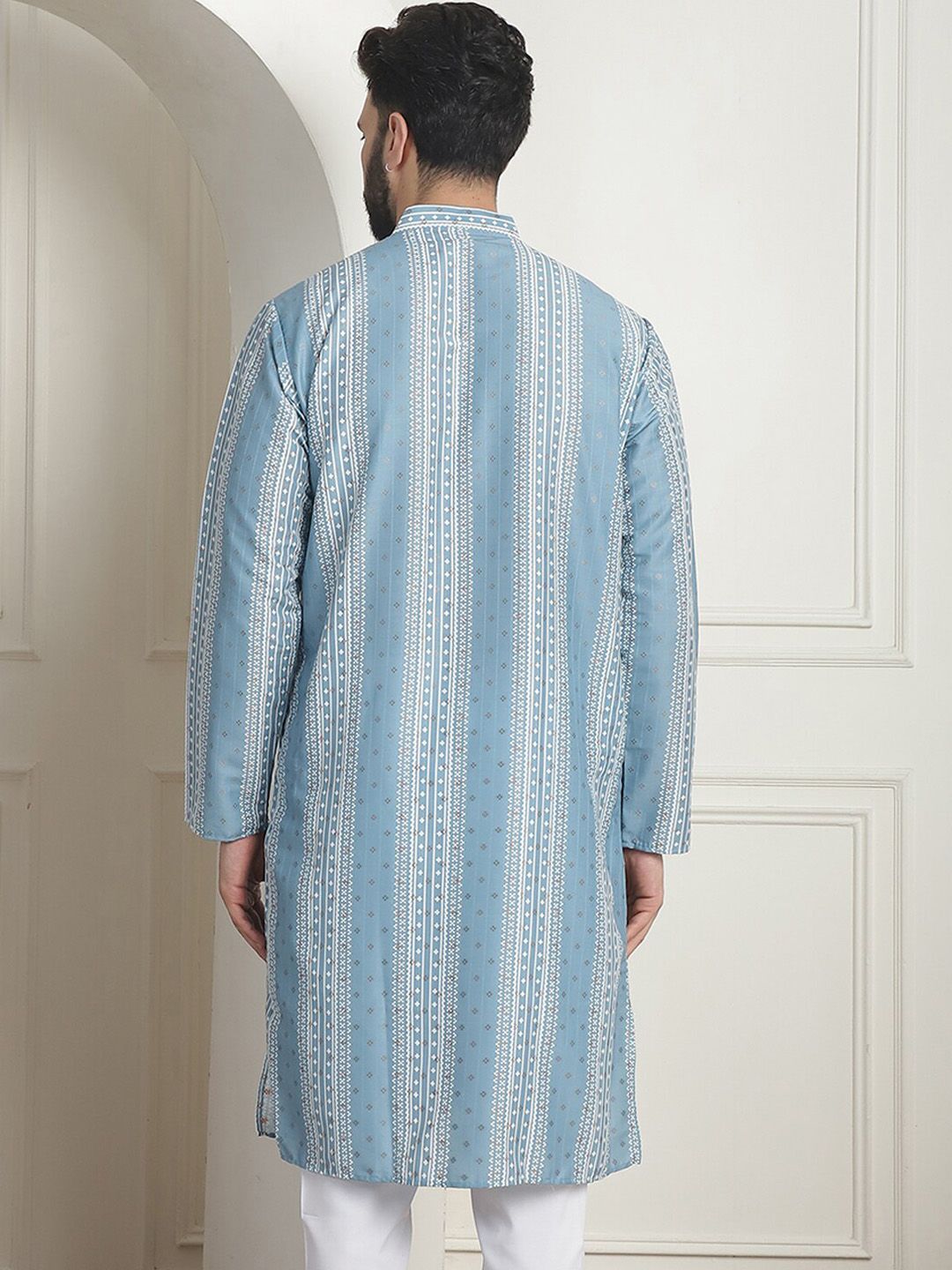 SOJANYA Mandarin Collar Lengan Panjang Cotton Thread Work Kurta