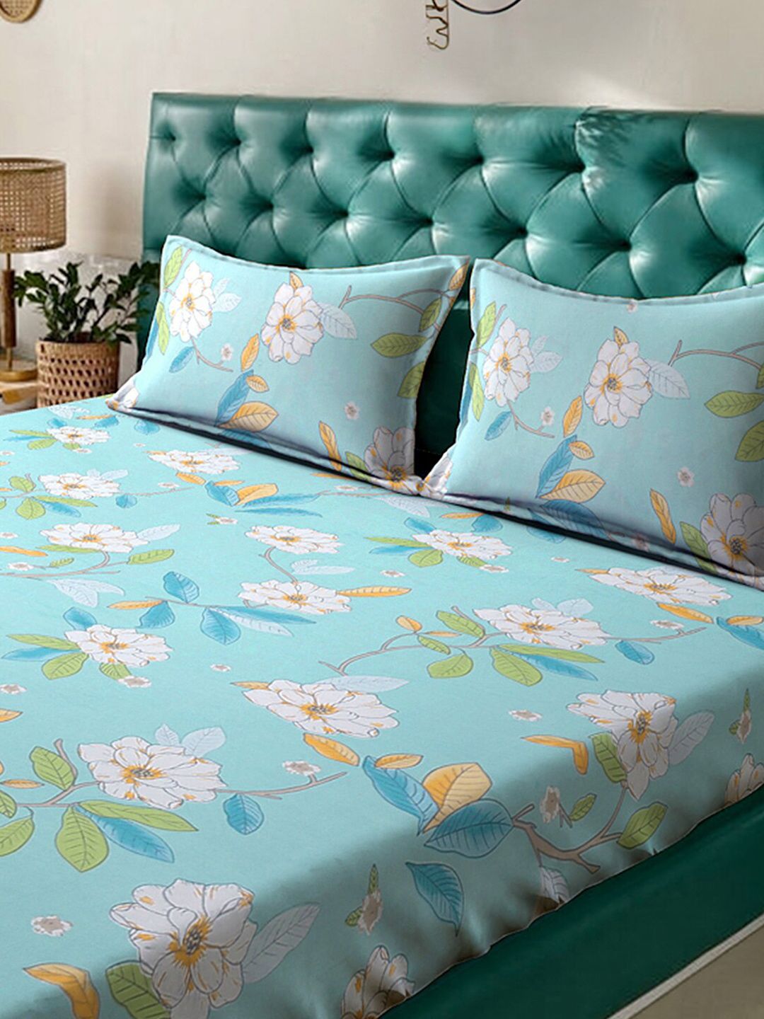 Klotthe Blue Floral Dicetak 300 TC Bedsheet King dengan 2 penutup bantal