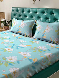 Klotthe Blue Floral Dicetak 300 TC Bedsheet King dengan 2 penutup bantal