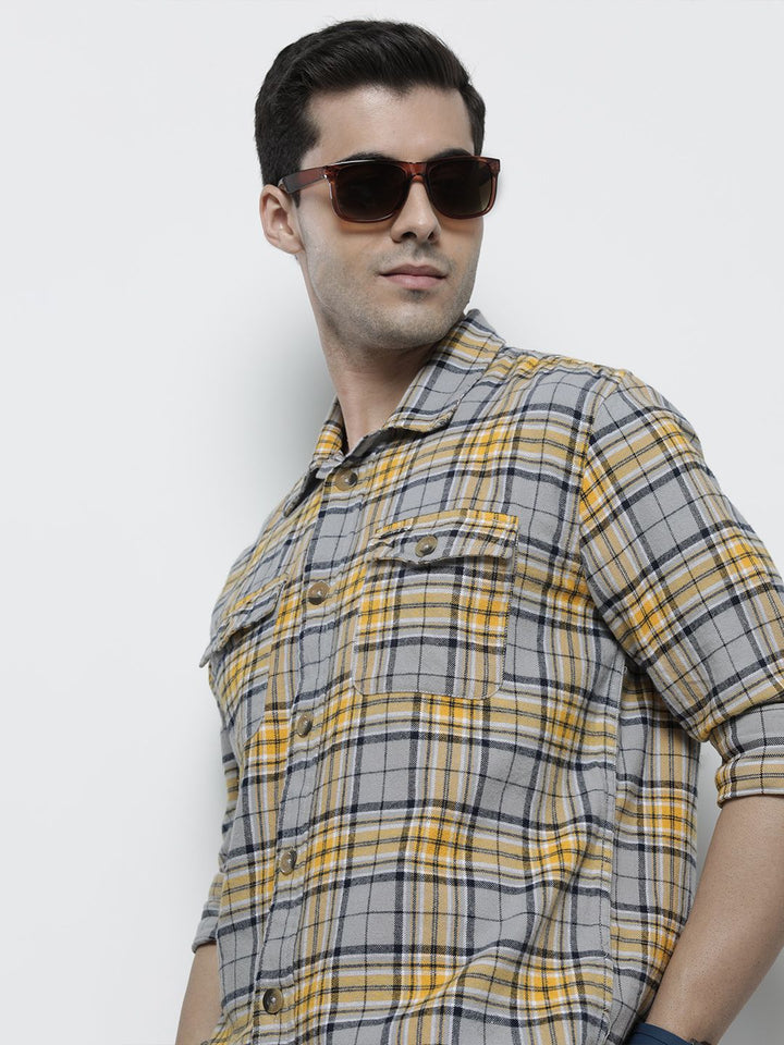 The Indian Garage Co Men Regular Fit Checked Double Flap Pocket Flannel Shirt