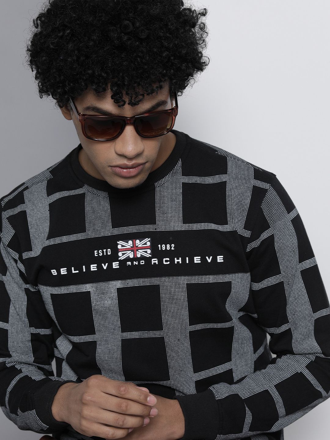 The Indian Garage Co Men Black Checked Sweatshirt