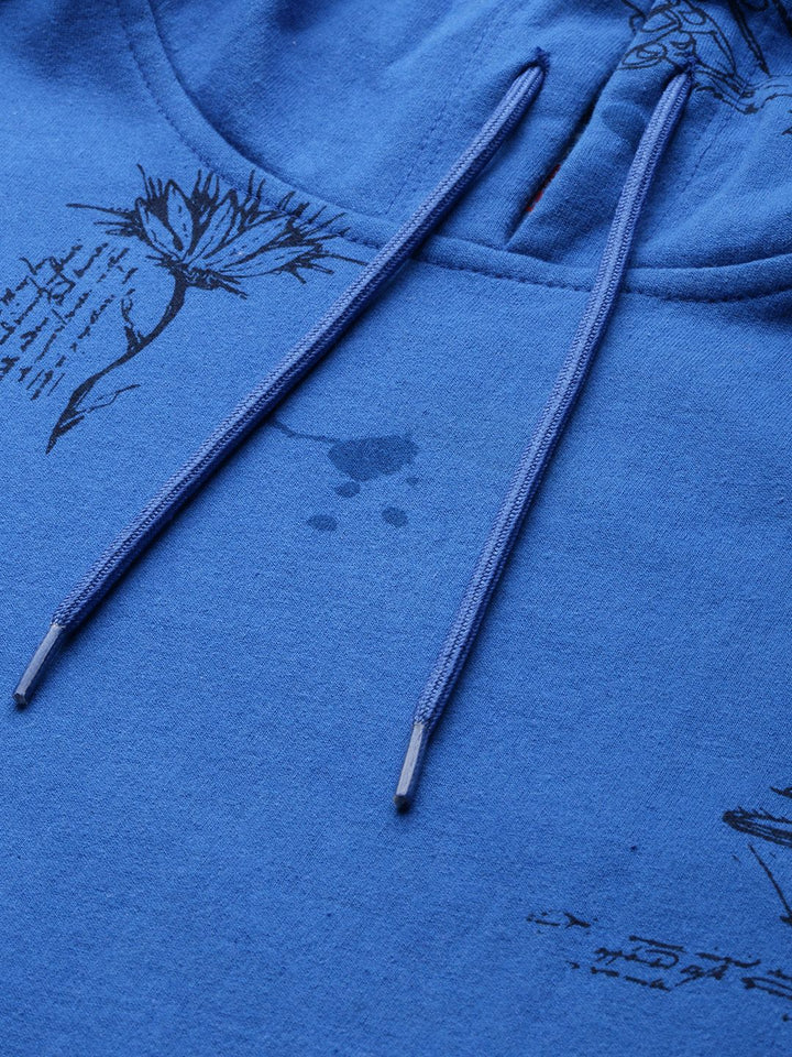 The Indian Garage Co Men Blue Printed Hooded Sweatshirt