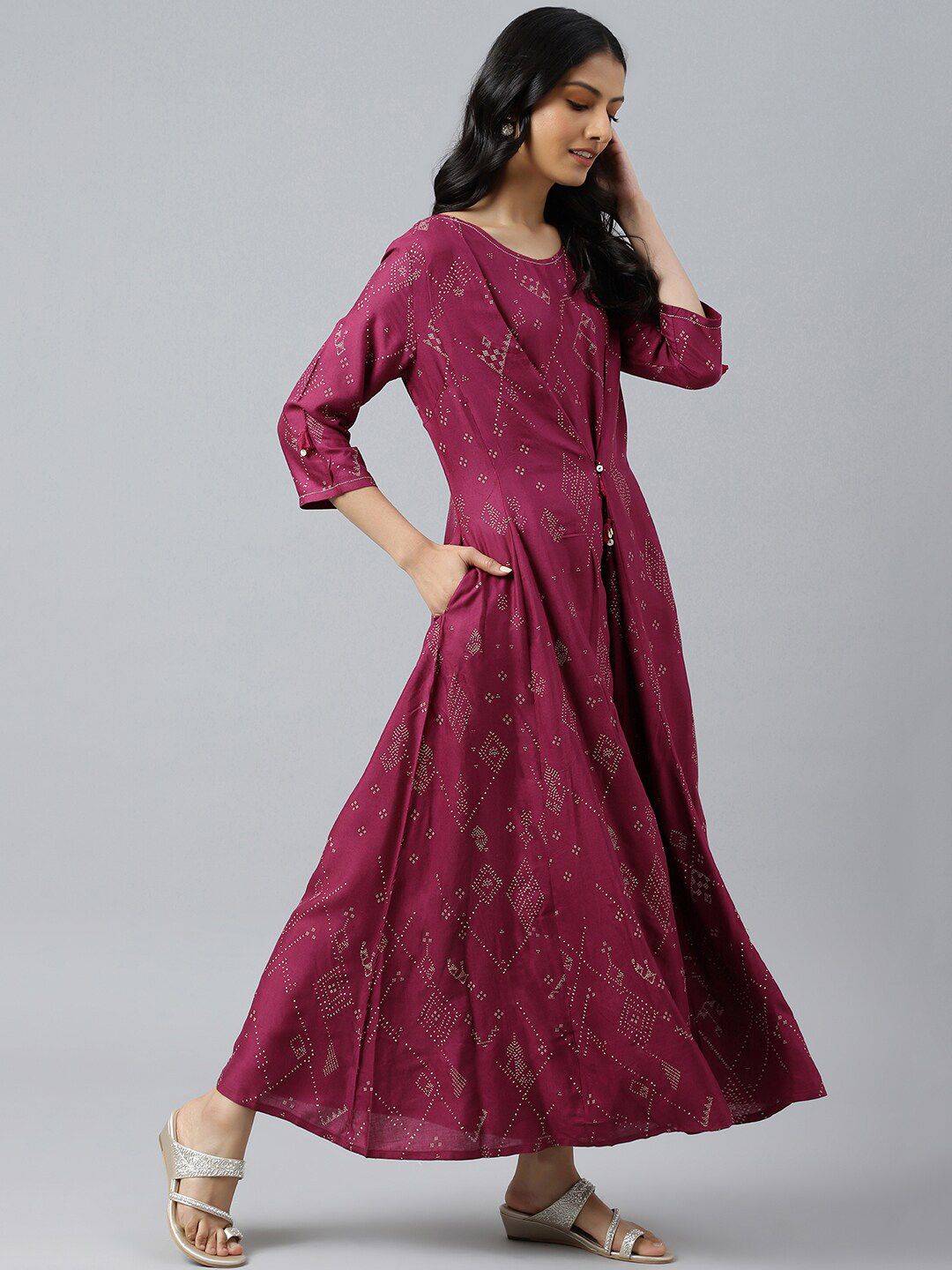 W Women Wine Mock Layer Kimono Jumpsuit