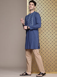 House of Pataudi Pure Cotton Embroidered Thread Work Jashn Kurta with Trousers