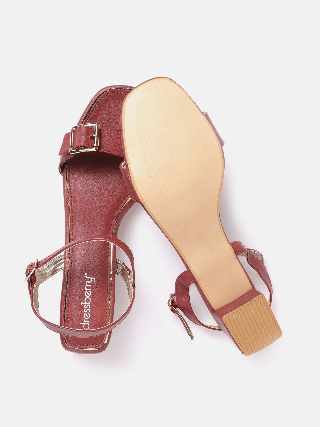 DressBerry Women Maroon Solid Block Heels with Buckle Detail