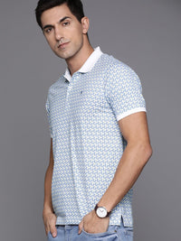 Raymond Men Blue & White Printed Polo Collar T-shirt
