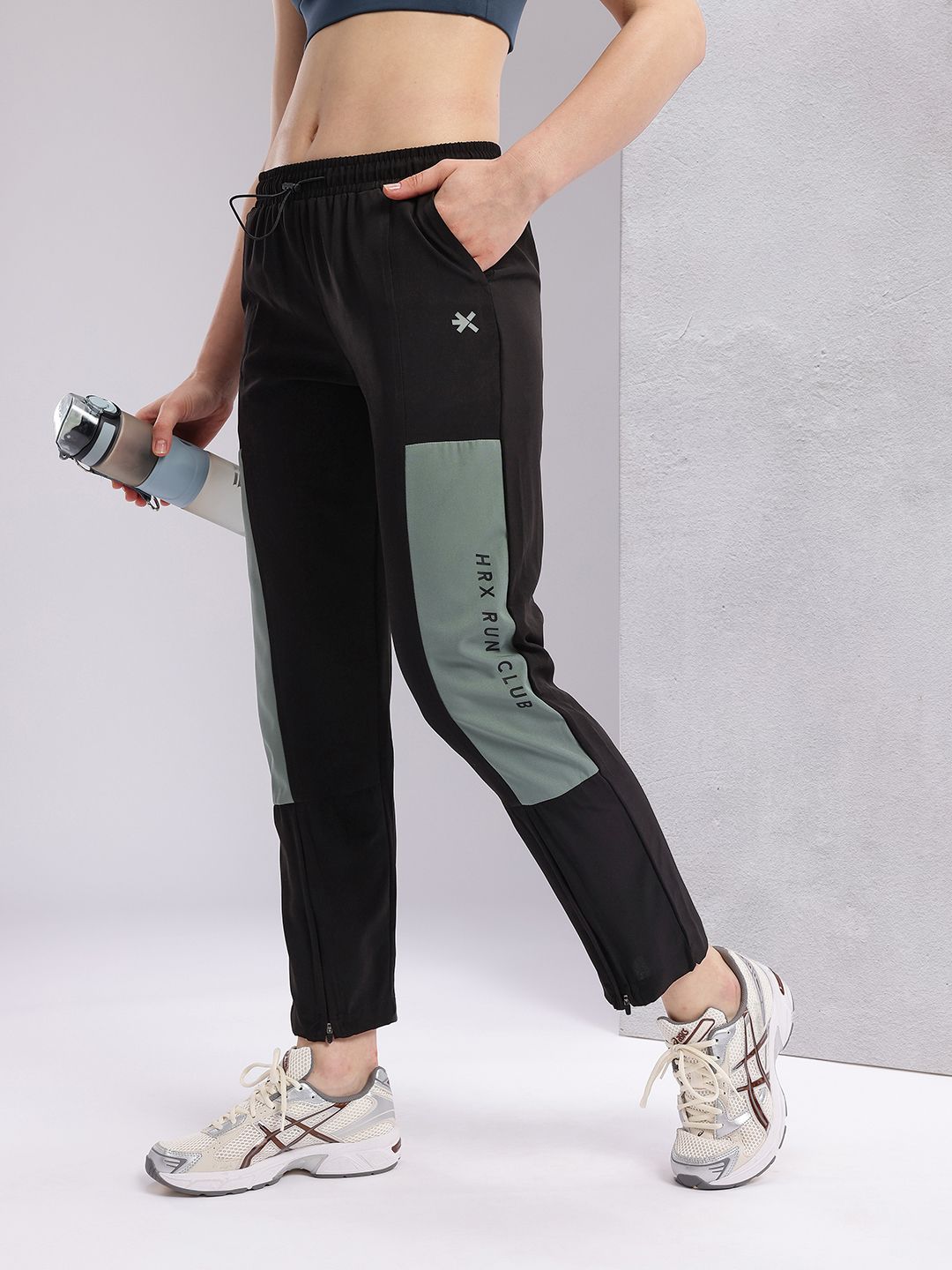 HRX by Hrithik Roshan Women Colourblocked Cropped Running Track Pants with Zip Detail