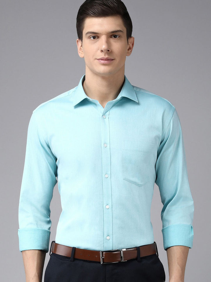 Park Avenue Men Turquoise Blue Solid Slim Fit Formal Shirt