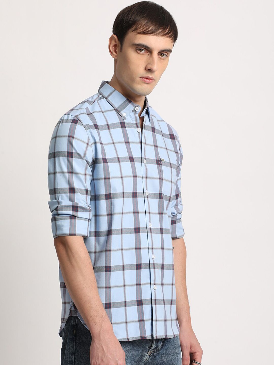 THE BEAR HOUSE Men Checked Slim Fit Button-Down Collar Casual Shirts