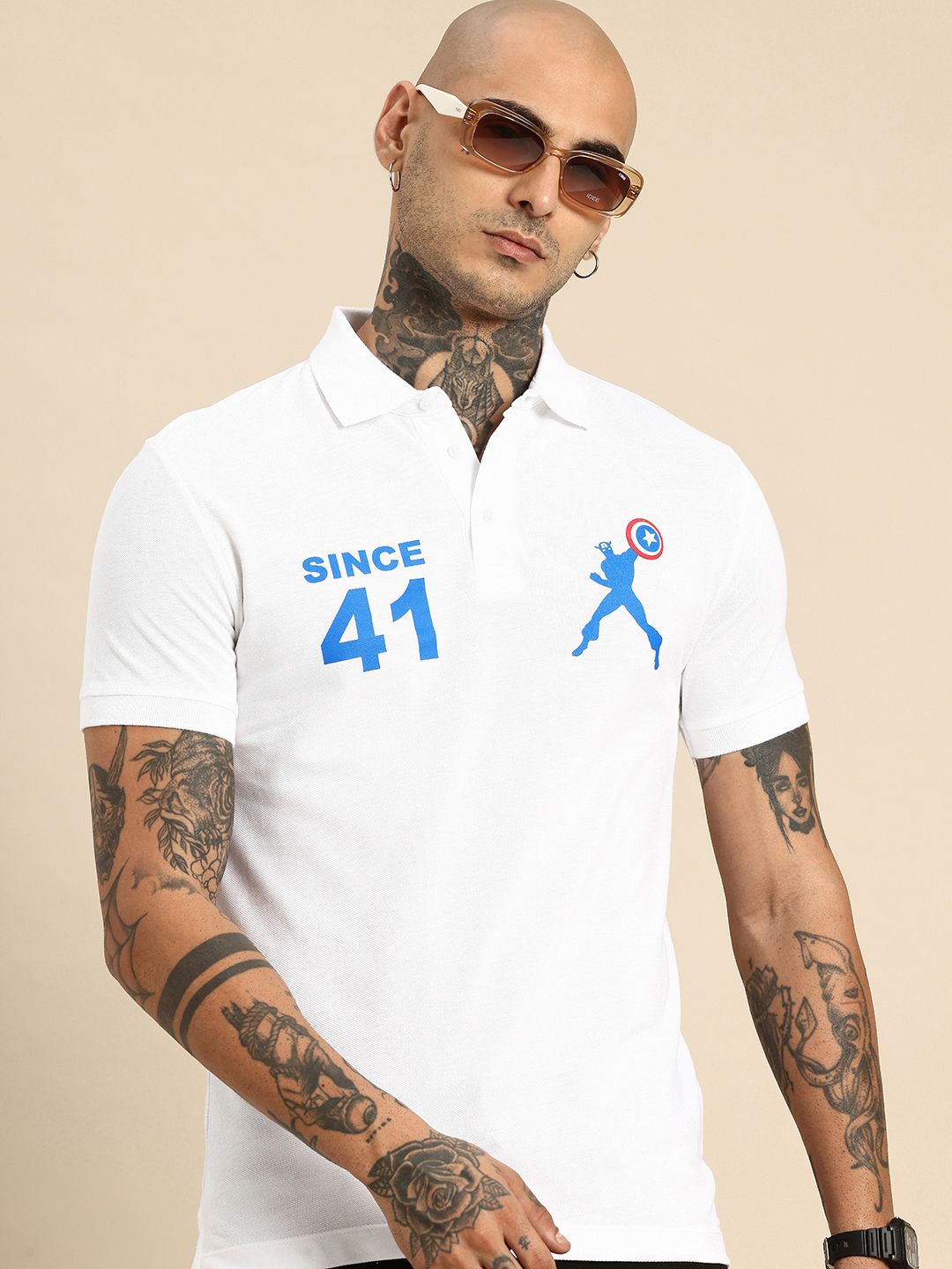 Being Human Pure Cotton Captain America Printed Polo Collar T-shirt