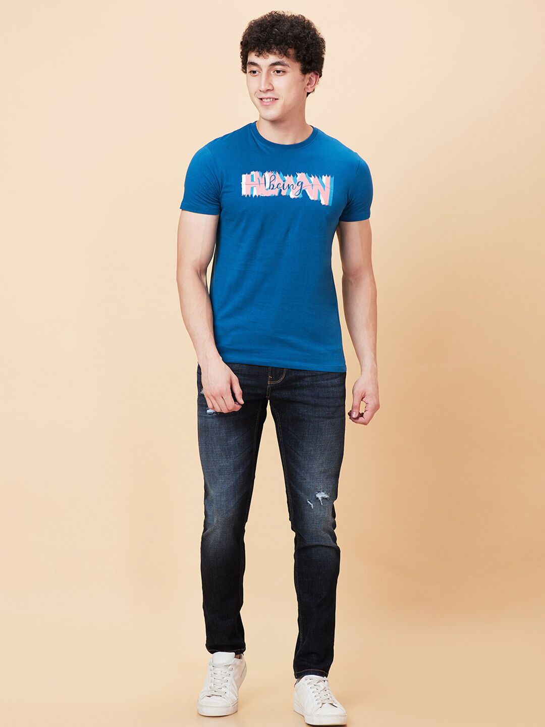 Being Human Typography Printed Cotton Casual T-shirt
