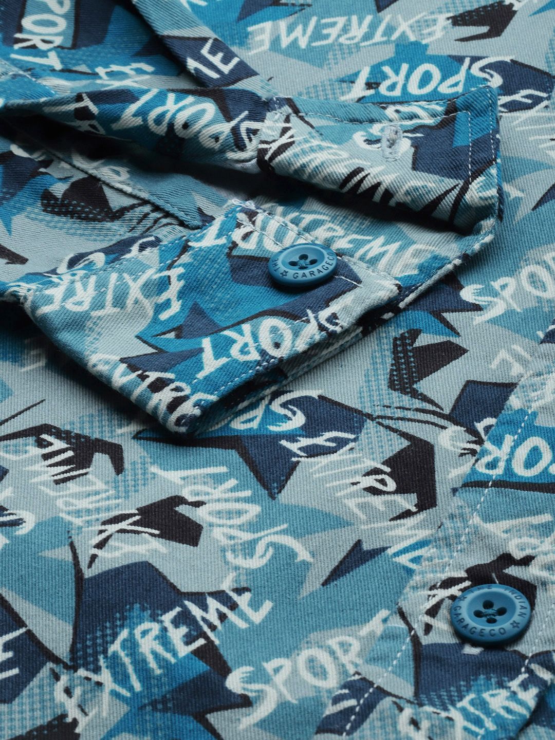 The Indian Garage Co Men Blue Printed Cotton Casual Shirt