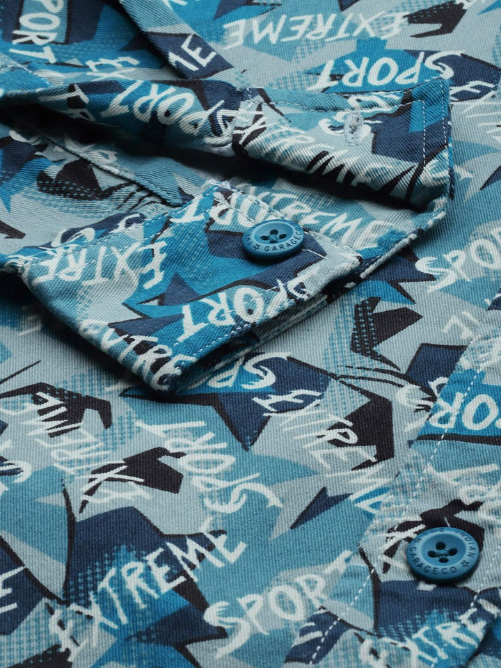 The Indian Garage Co Men Blue Printed Cotton Casual Shirt
