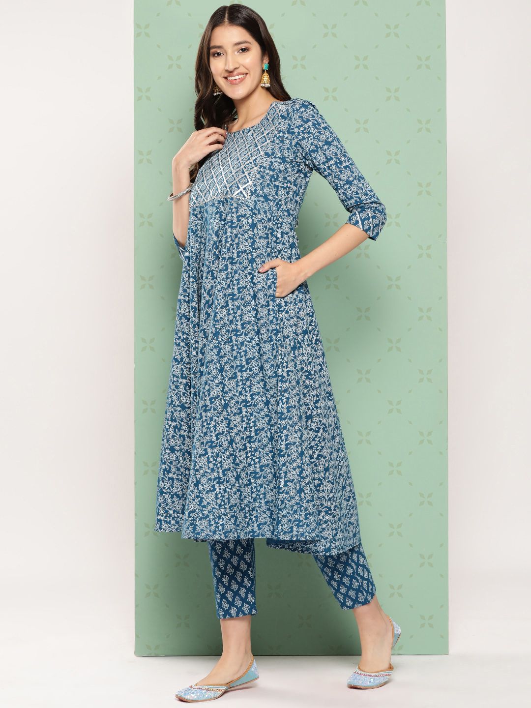 KALINI Women Ethnic Motifs Printed Empire Gotta Patti Kurta with Trousers & With Dupatta