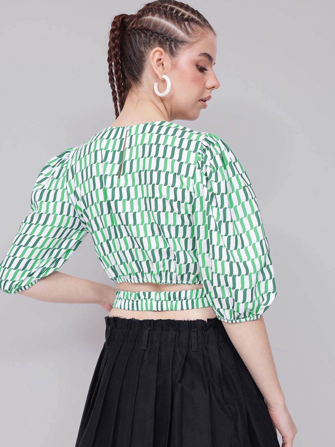 DressBerry Statement Sleeves Cut-Out Crop Top