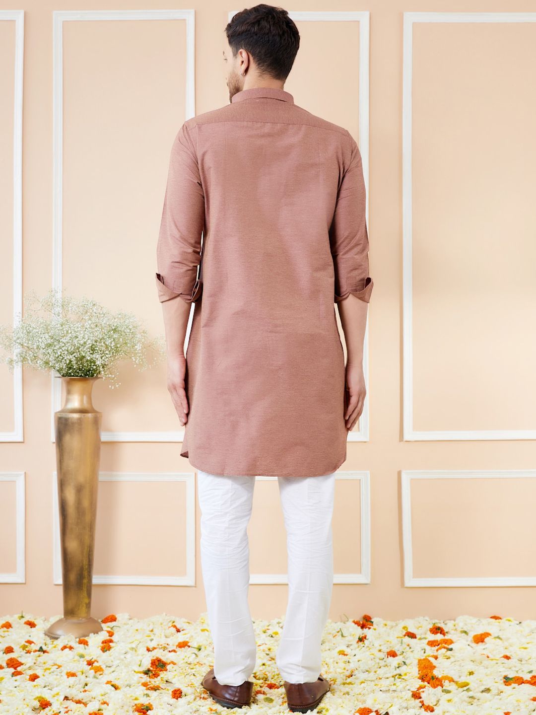 See Designs Shirt Collar Long Sleeves Pure Cotton Pathani Kurta With Pyjamas