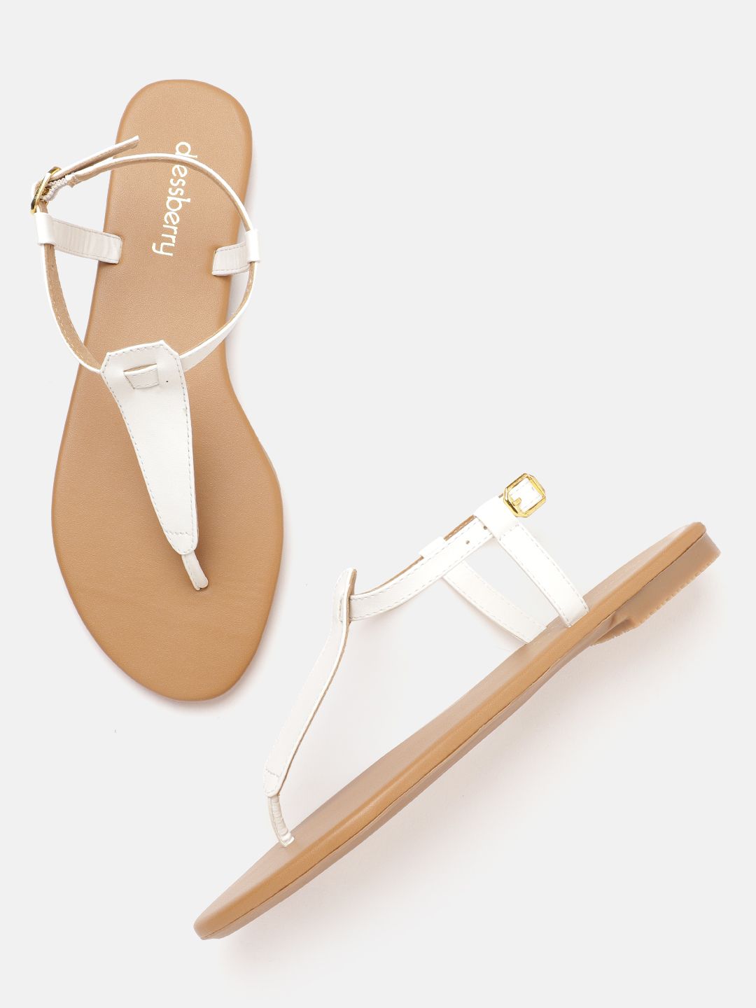 DressBerry Women White T-Strap Flats