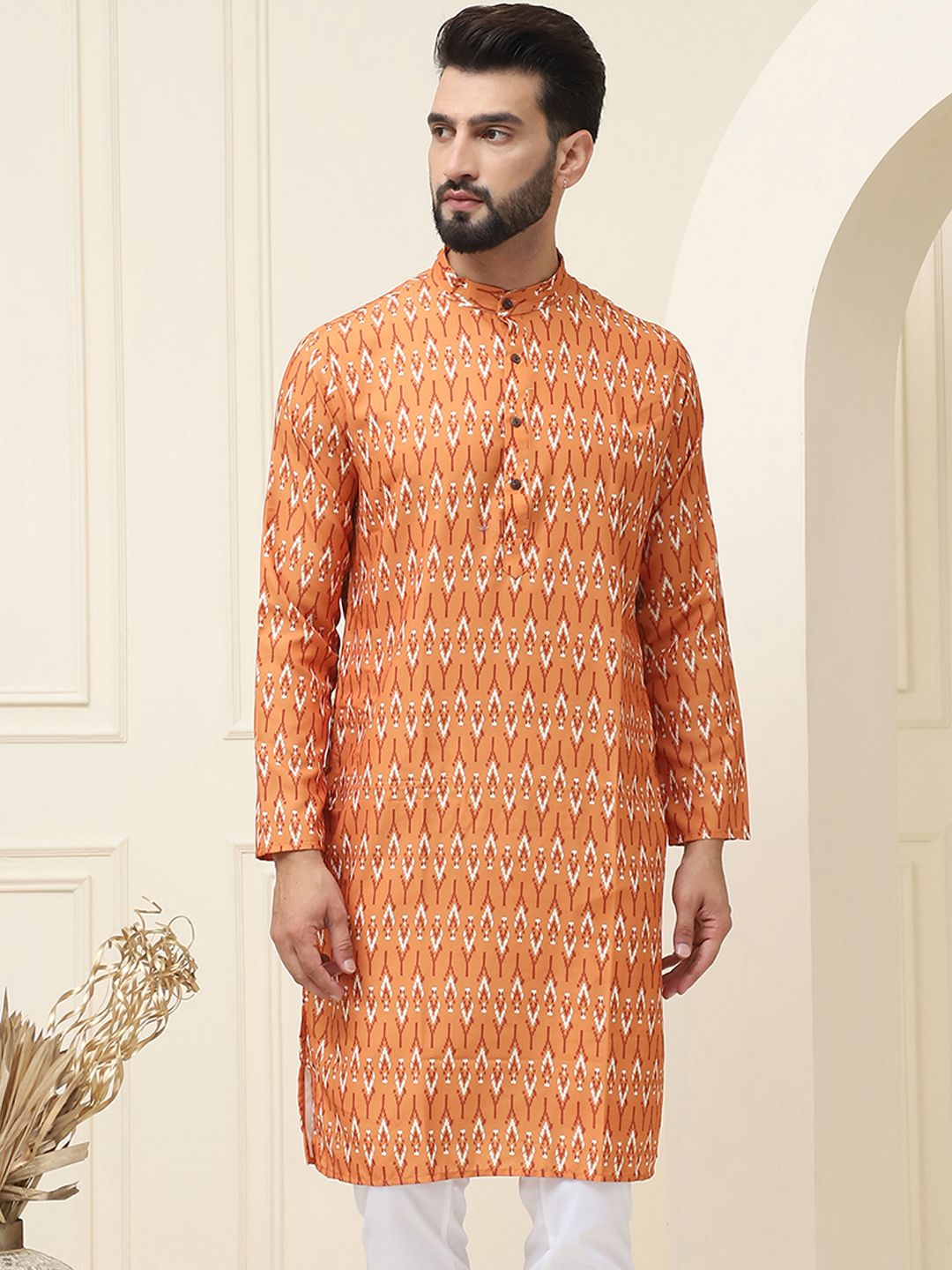 SOJANYA Geometric Printed Mandarin Collar Pure Cotton Straight Kurta