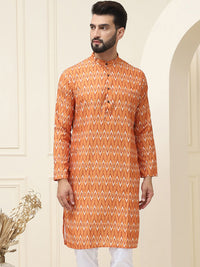 SOJANYA Geometric Printed Mandarin Collar Pure Cotton Straight Kurta