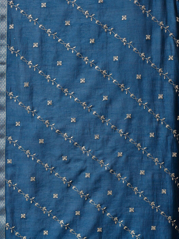 KALINI Embroidered Round Neck Straight Kurta & Trousers With Dupatta