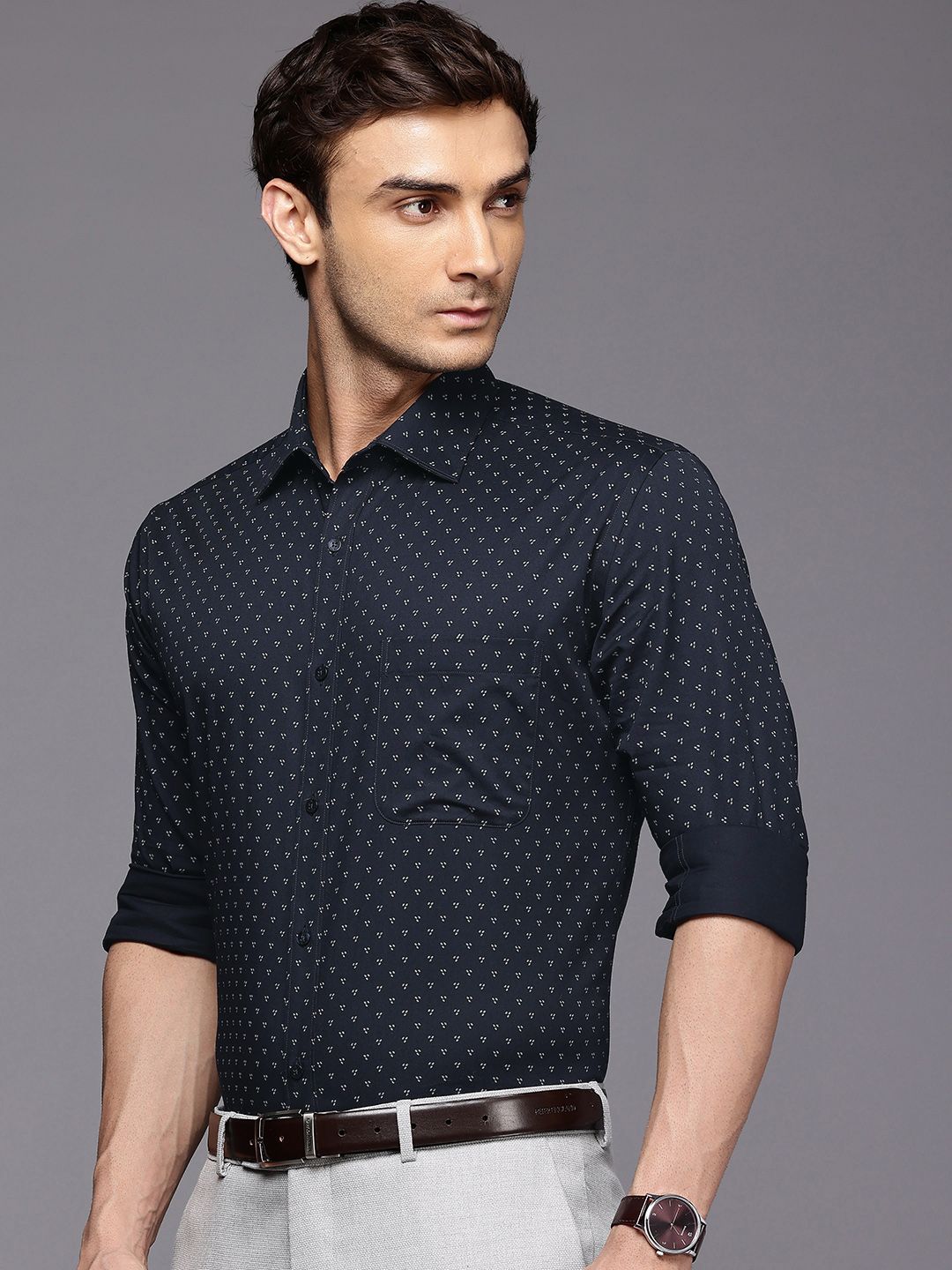 Raymond Slim Fit Geometric Printed Pure Cotton Formal Shirt