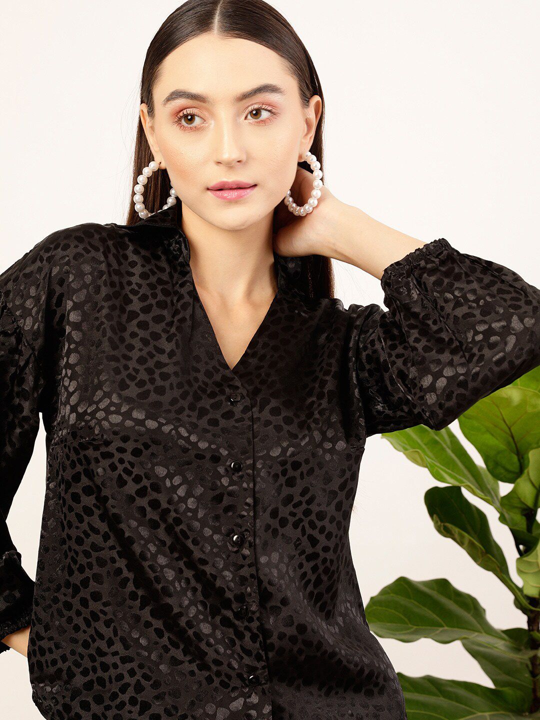 STREET 9 Black Contemporary Abstract Printed Casual Shirt