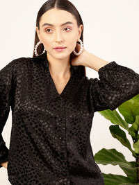 STREET 9 Black Contemporary Abstract Printed Casual Shirt