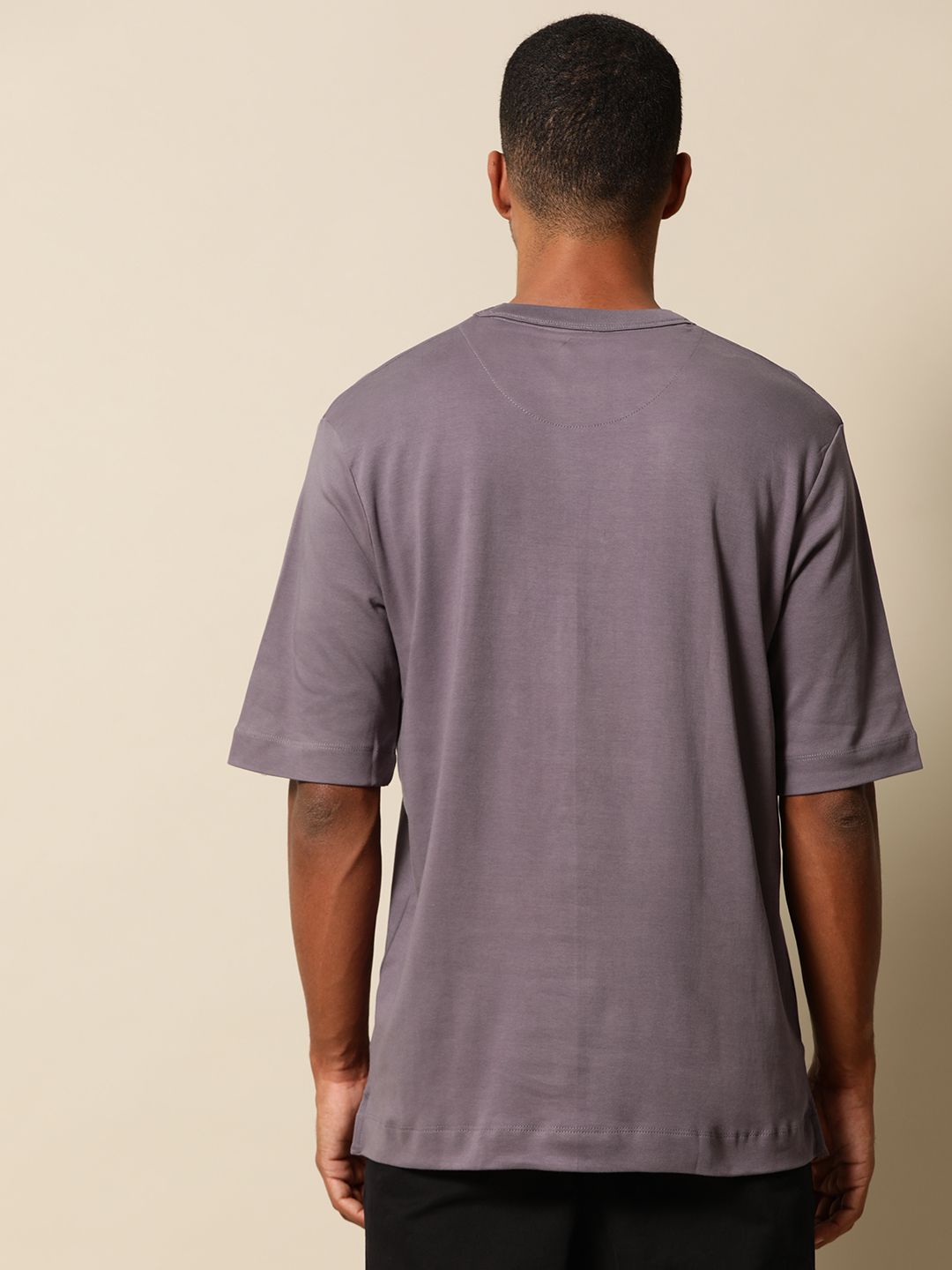 Mr Bowerbird Men Purple Pure Cotton Philosophy Crew Neck Oversized Pure Cotton T-shirt