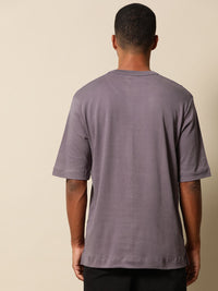 Mr Bowerbird Men Purple Pure Cotton Philosophy Crew Neck Oversized Pure Cotton T-shirt