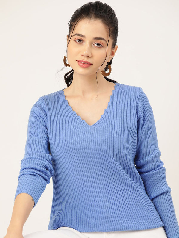 DressBerry Women V-Neck Ribbed Pullover