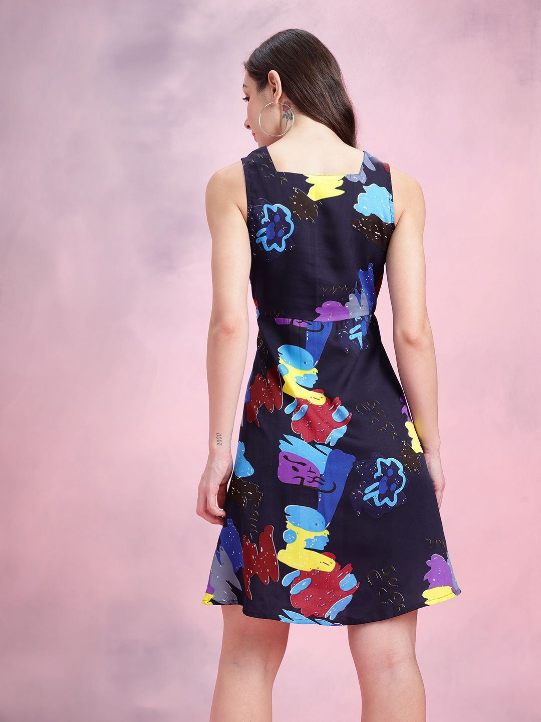 DressBerry Abstract Printed Square Neck A-Line Dress