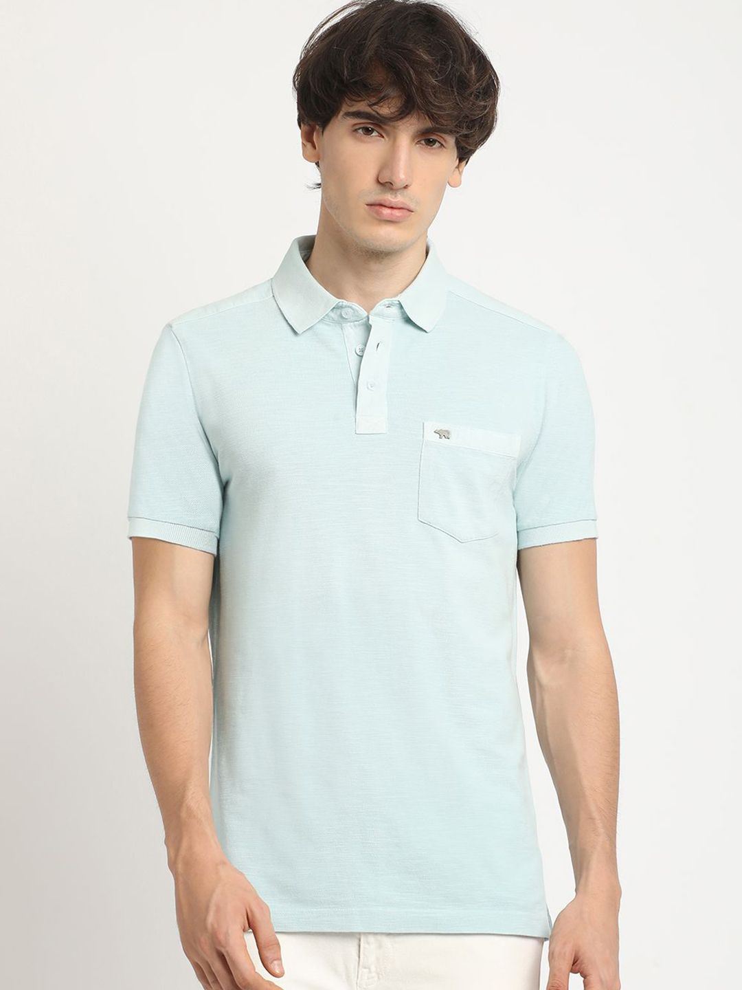 THE BEAR HOUSE Men's Solid Regular Fit Polo T-shirt