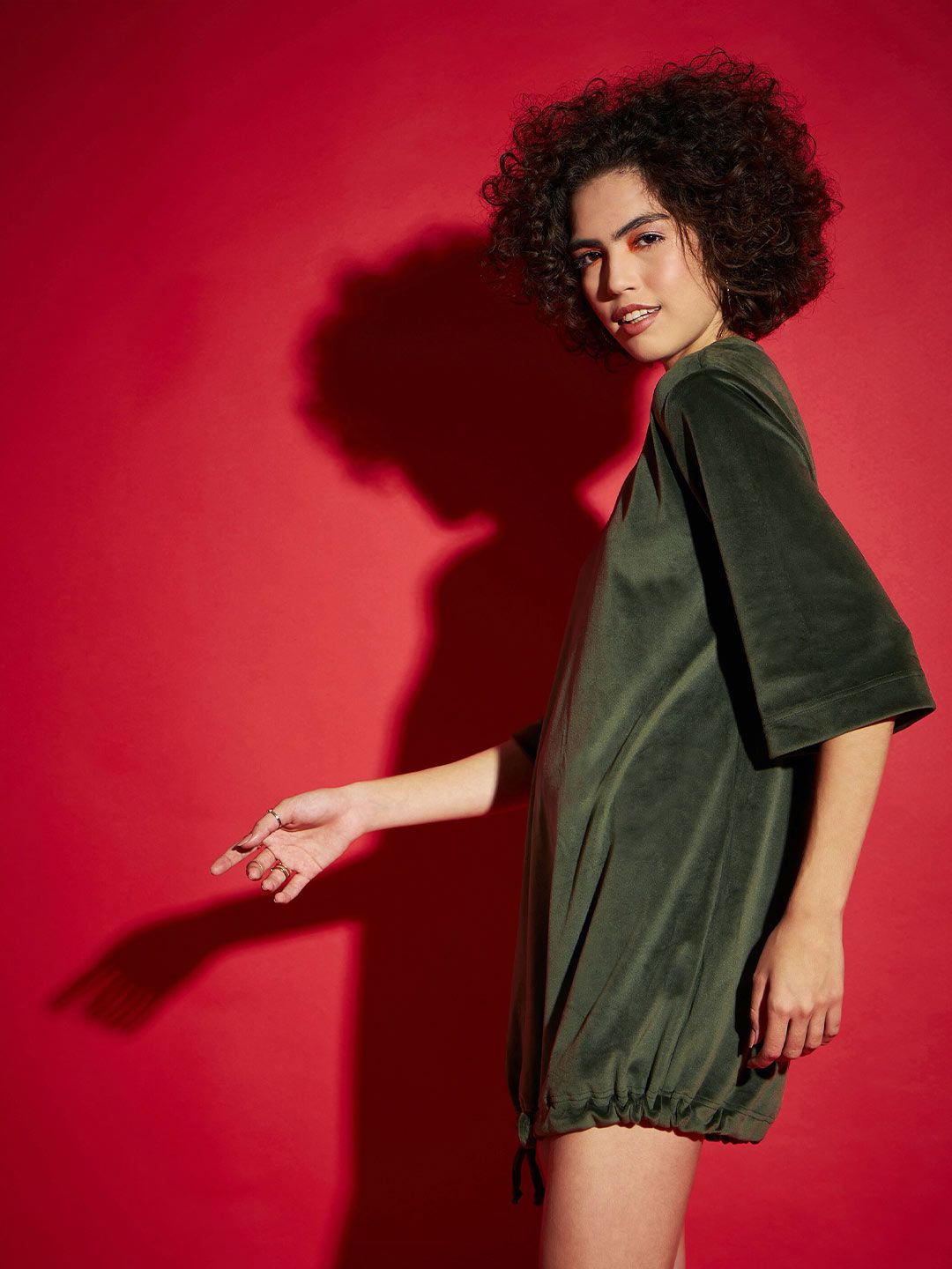 SASSAFRAS Olive Green Tie Up Hem Sheath Dress