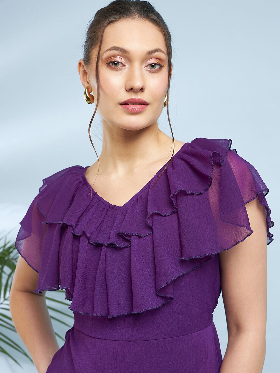 Antheaa V-Neck Flutter Sleeve Fit & Flare Midi Dress