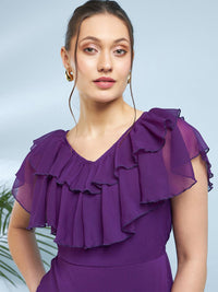 Antheaa V-Neck Flutter Sleeve Fit & Flare Midi Dress