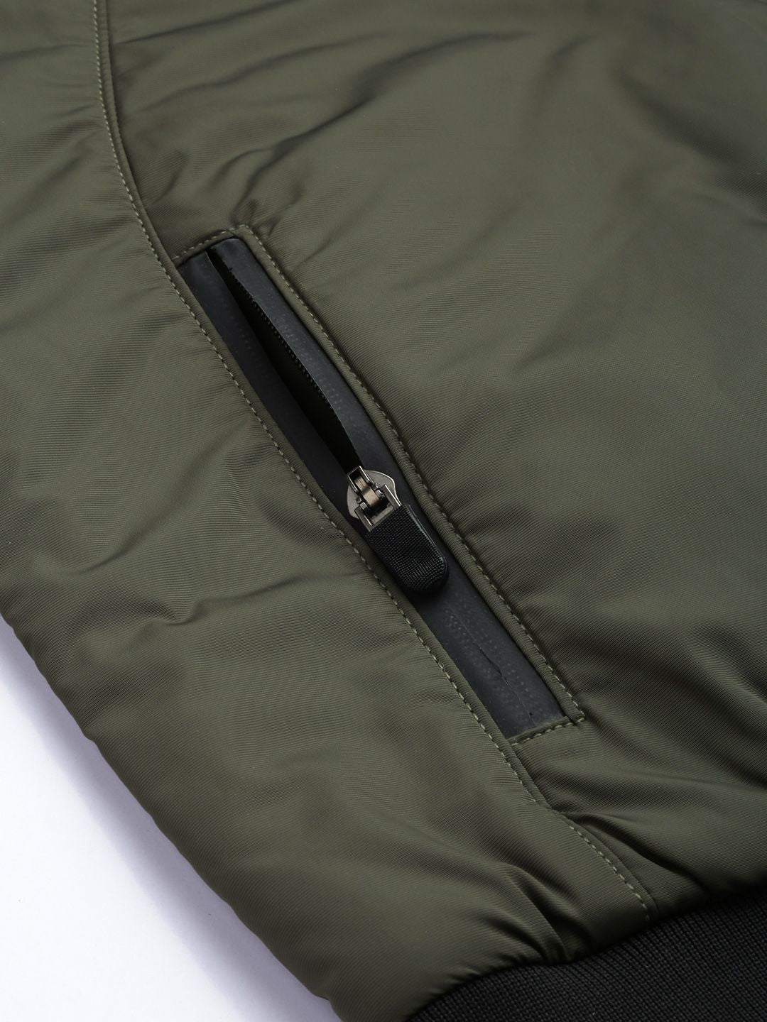 The Indian Garage Co Men Slim Fit Zip-Front Bomber Jacket with Zip Pockets