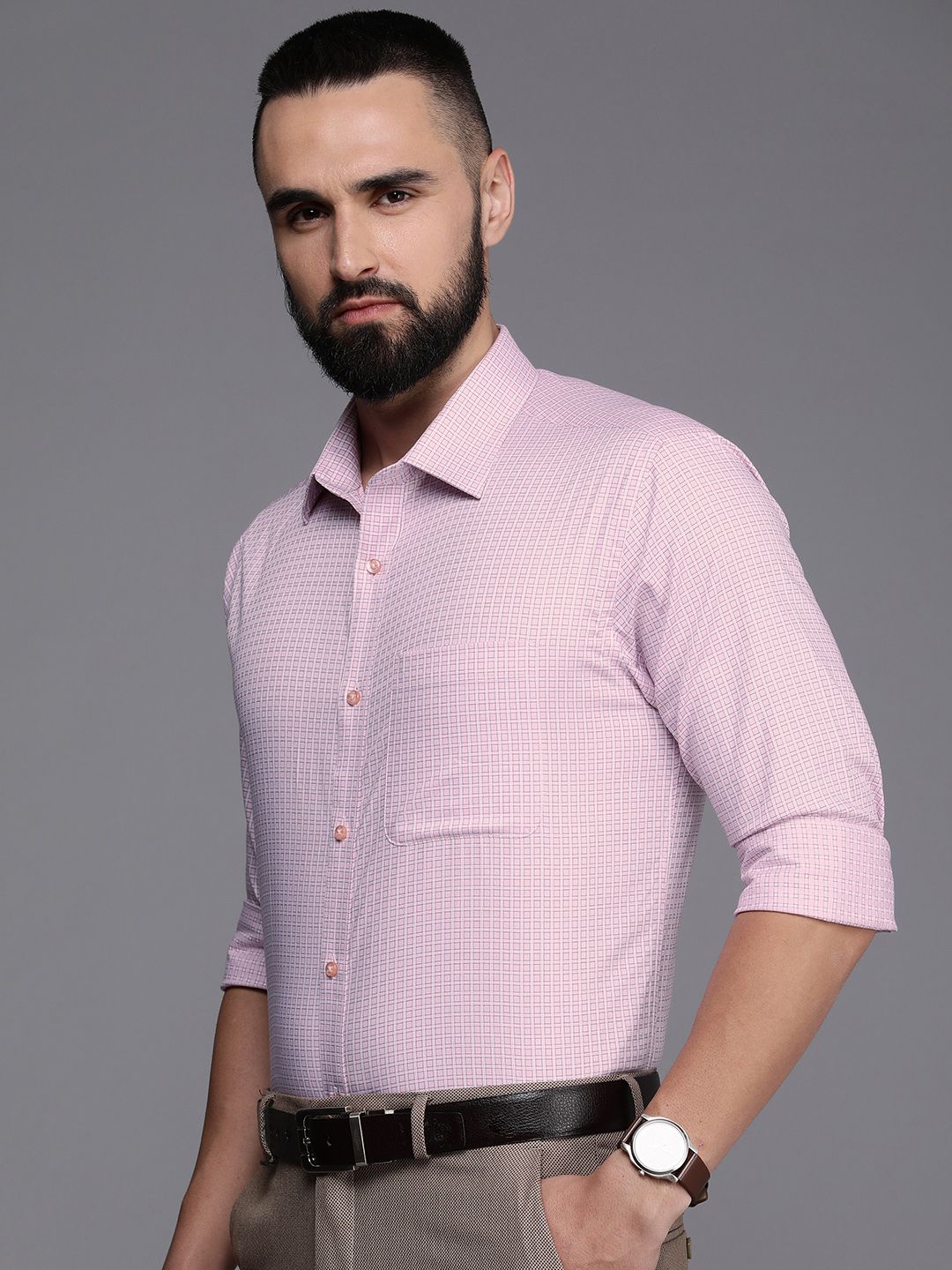 Raymond Slim Fit Self-Checked Pure Cotton Formal Shirt