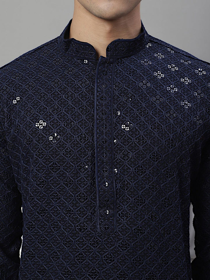 Jompers Geometric Chikankari Embroidered Kurta With Pyjamas