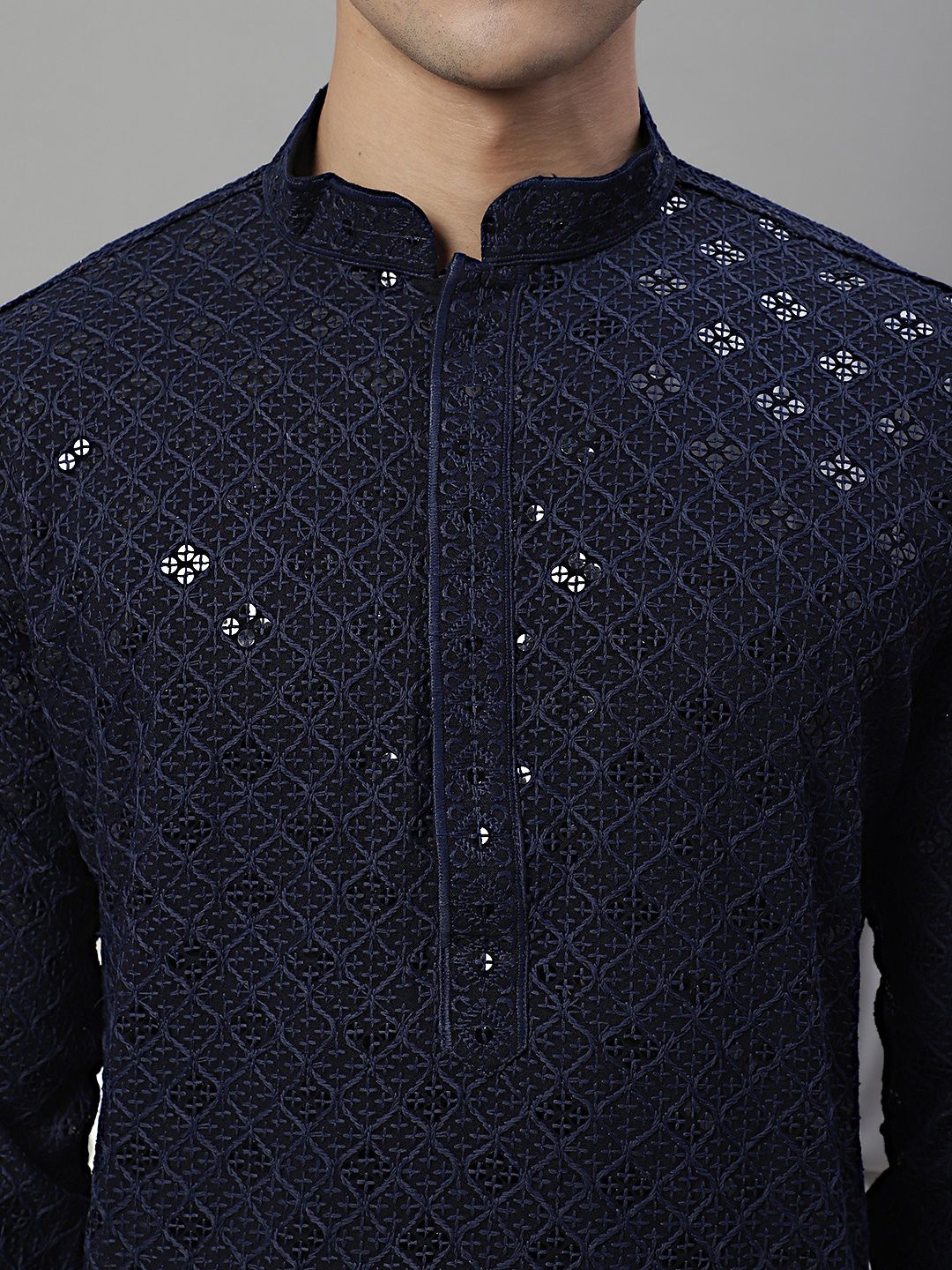 Jompers Geometric Chikankari Embroidered Kurta With Pyjamas