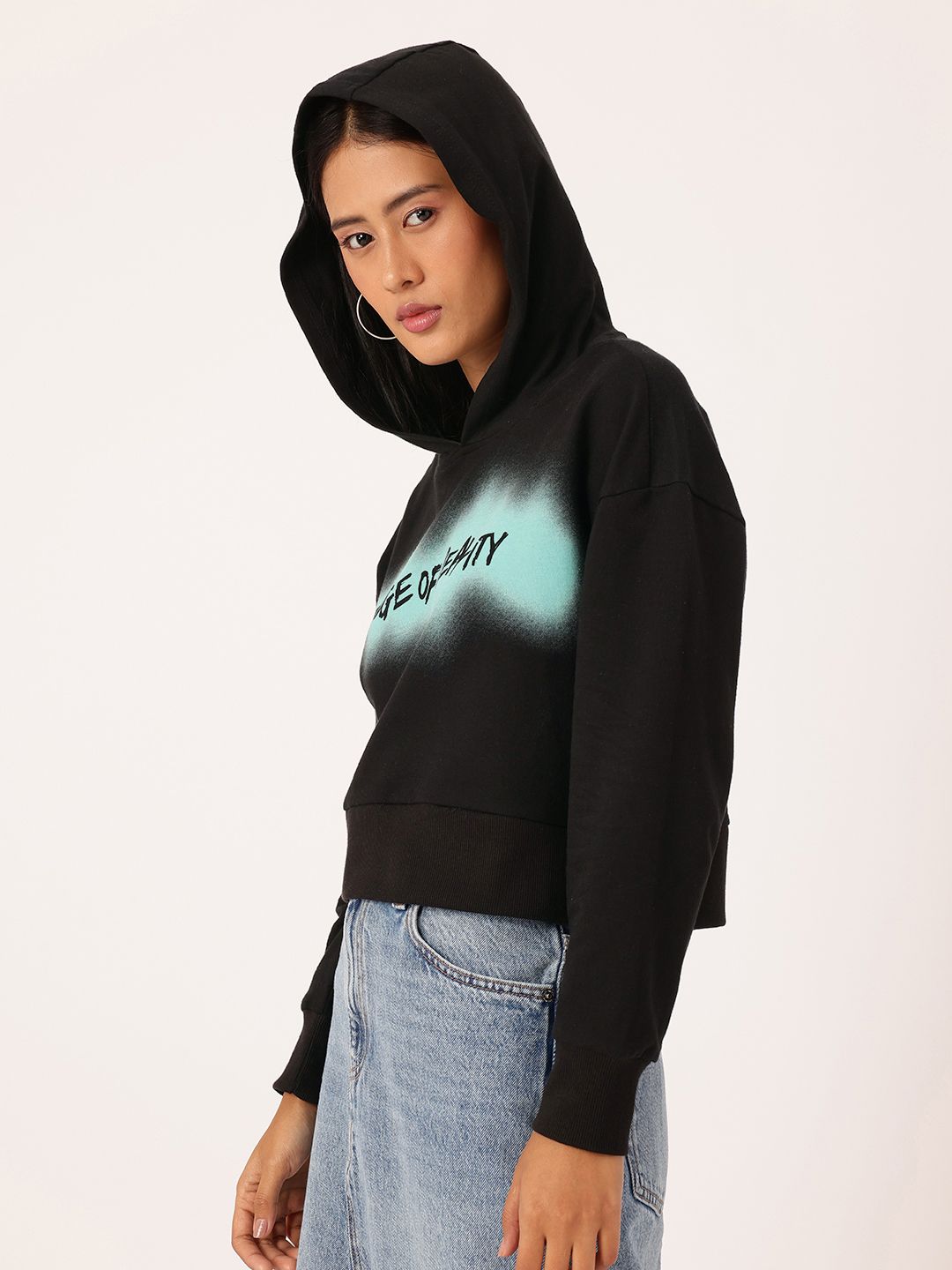 DressBerry Cotton Terry Relaxed Fit Crop Hooded Sweatshirts