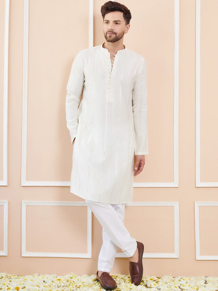 See Designs Mandarin Collar Long Sleeves Chanderi Silk Kurta