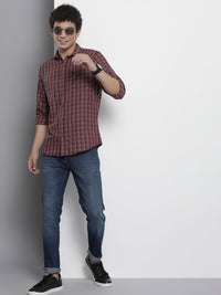 The Indian Garage Co Men Burgundy & Beige Checked Cotton Casual Shirt