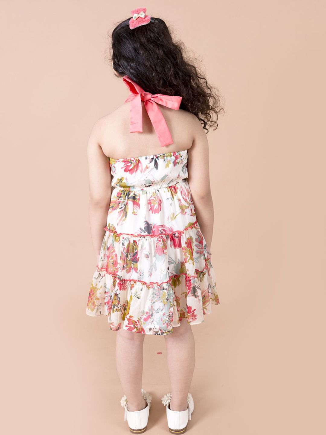 pspeaches Girls Floral Printed Halter Neck Chiffon Fit & Flare Dress